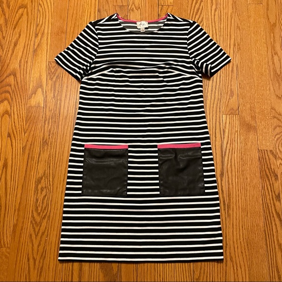 Striped Dress with Faux Leather Pockets - Picture 1 of 4
